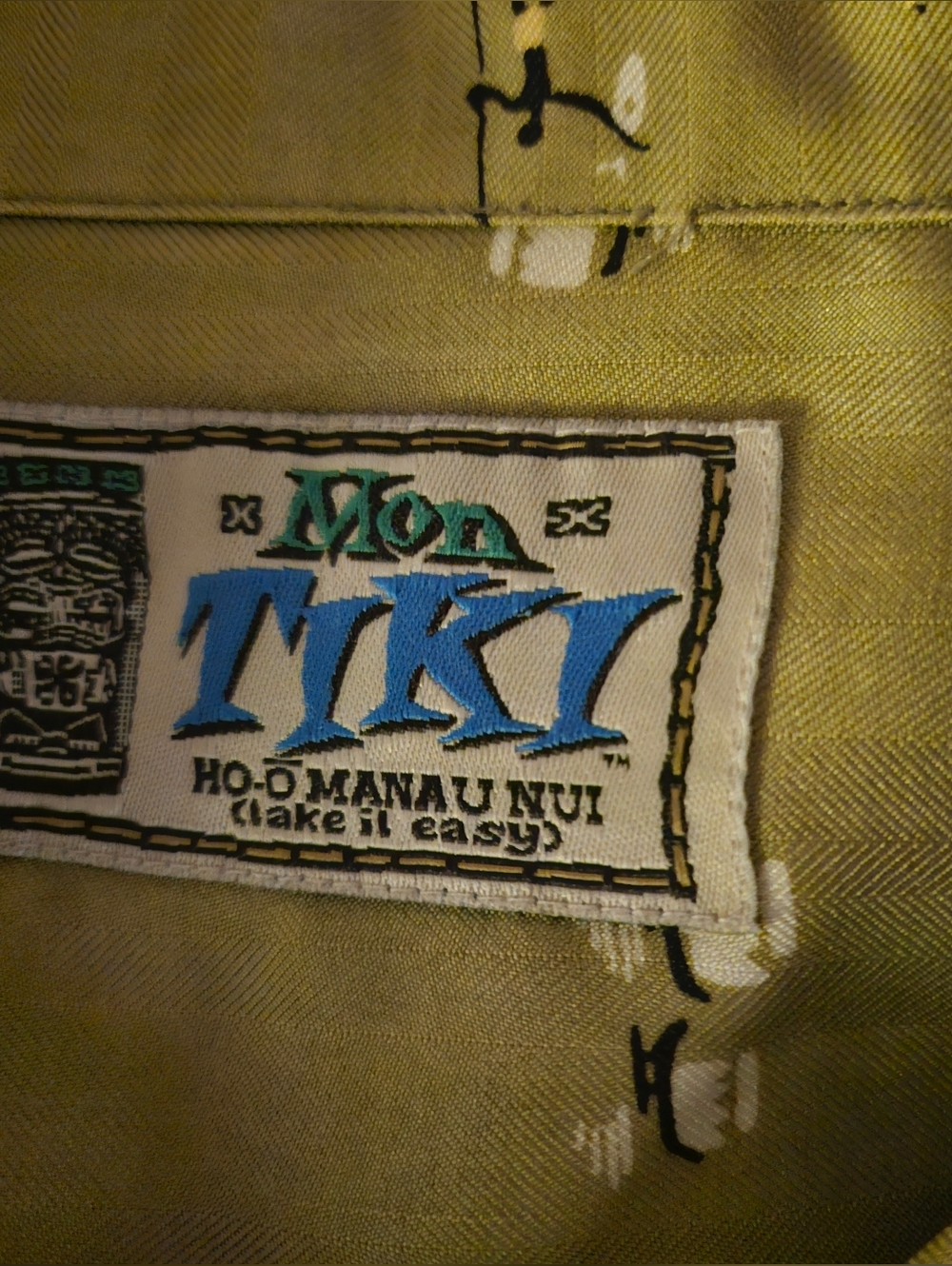 Moa Tiki Tropical Label Shirt in Olive Green